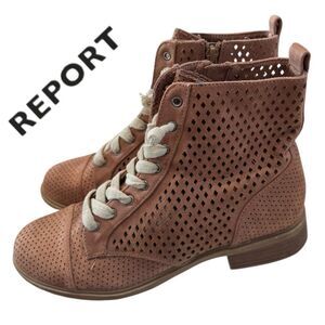 Report Women's Hagen Perforated Tan Ankle Boots Booties 7.5